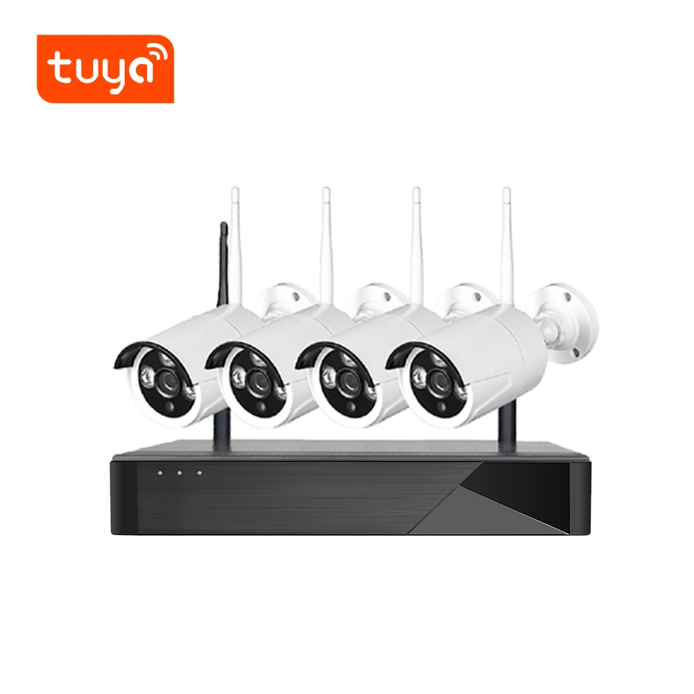 Tuya AI Home Security 4CH Wireless CCTV Camera System 2MP HD Waterproof WiFi NVR Kit 1080P P2P Outdoor IP Bullet Camera