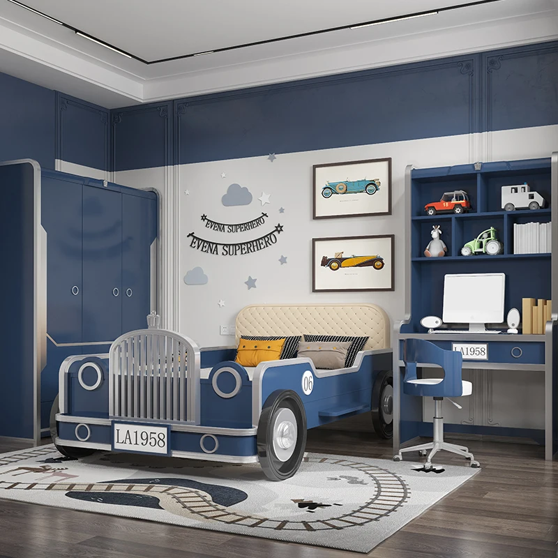 Wholesale solid wood boys children bedroom wood furniture teenagers creative sports car bed on sale