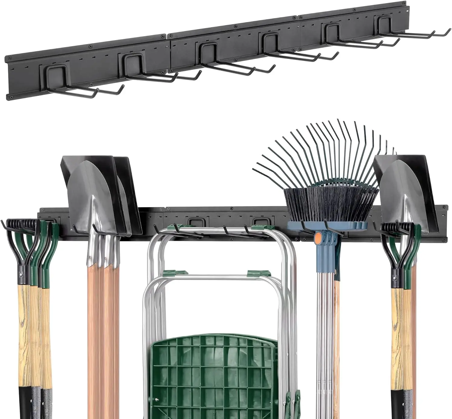 Heavy Duty 6-Hook Storage Rack Adjustable Garden Tool Organizer with Hooks & Rails