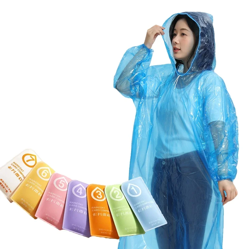 factory customized Portable universal card waterproof plastic emergency rain coat raincoats