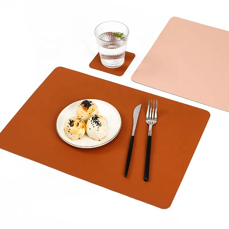 hot sell europe place mats dining table leather table mats and coasters Round Square Faux Printed Pu Leather Placemat