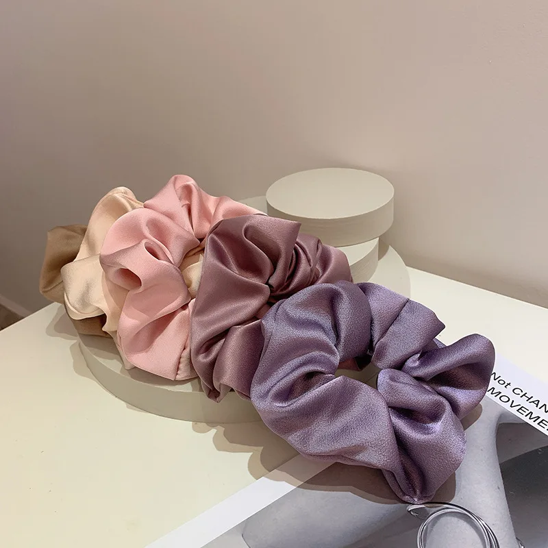 Fashion Factory Direct Sell Cheap Oversized Colorful Hair Accessories Elastic Headband Satin Hair Ties Scrunchie