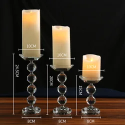 Luxury K9 Unique Modern Round Clear Base Cheap Elegant Tea Lights Glass Crystal Candlestick Pillar Holder