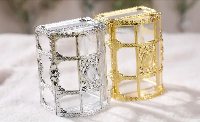 treasure box Gold Transparent Plastic Wedding Gift Boxes Baby Shower Candy jewellery box