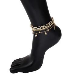 SHIXIN Foot Anklet Layered Chains Gold Elephant Anklet Bells Bar Anklet Bracelet Chain  For Women