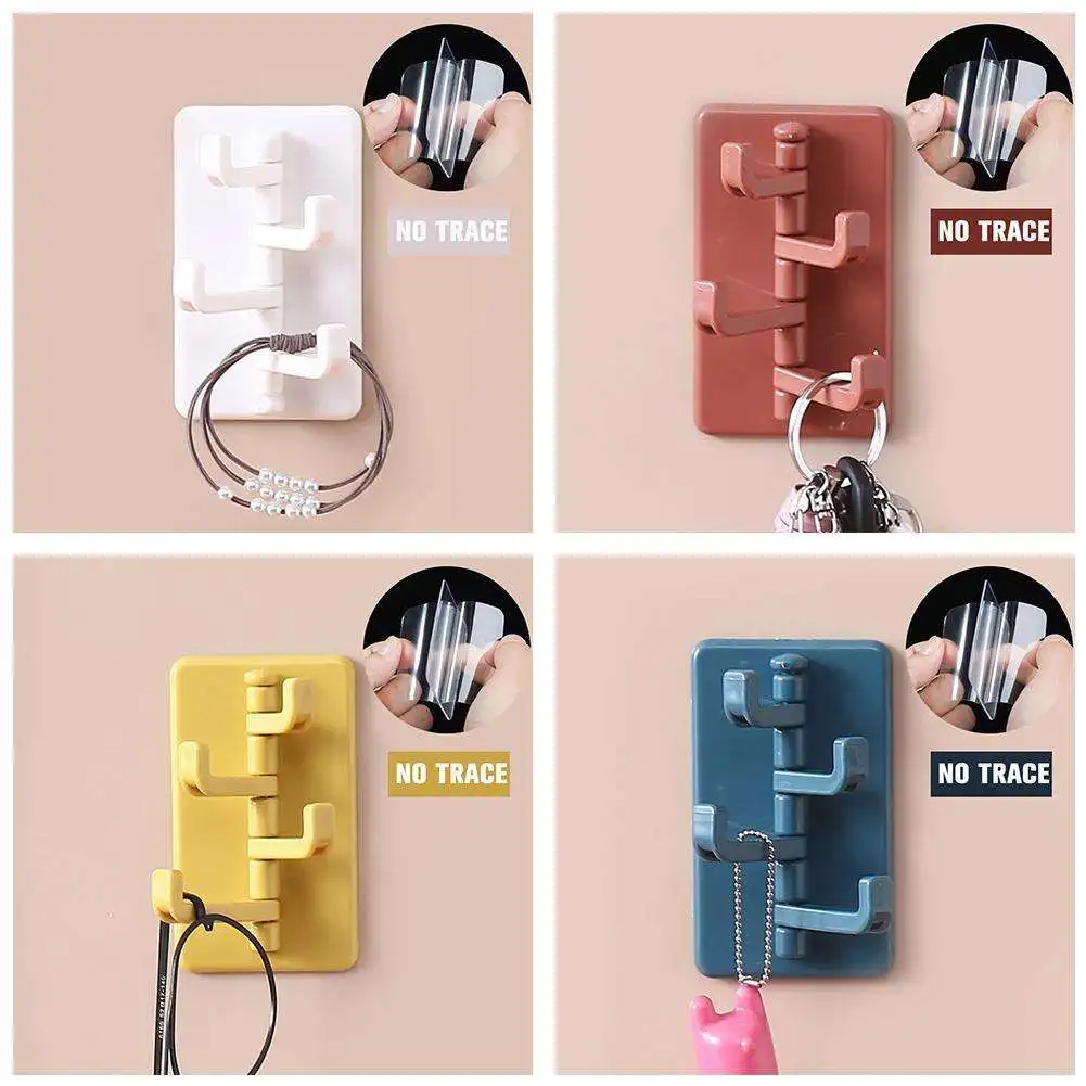 Kitchen Bathroom plastic Strong adhesive Hook Storage multi functional Hanger Wall mounted 4 Hooks