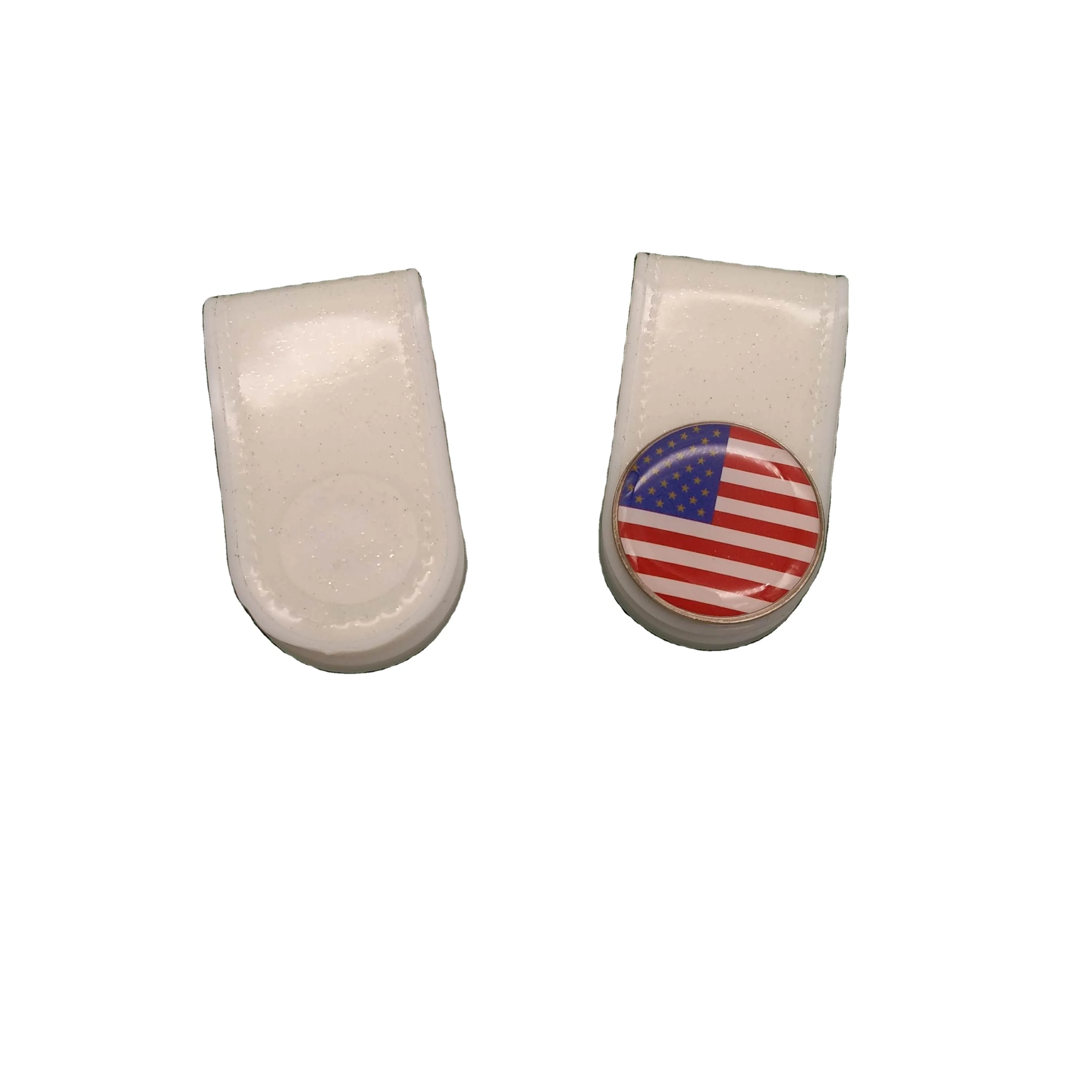 PU no rust magnetic white golf hat clip with USA golf flag, easy use for pants, shirts or belts