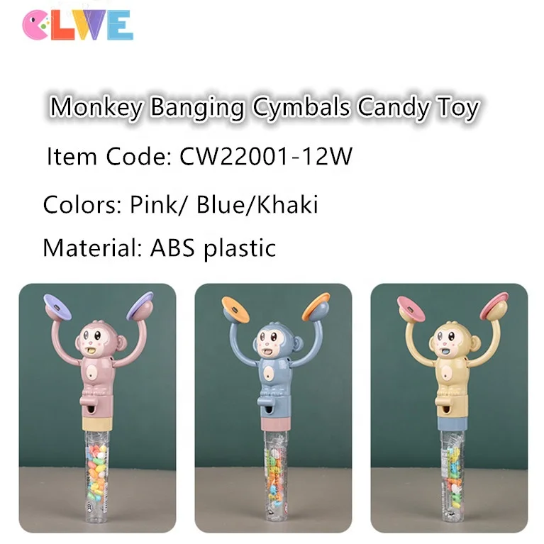 Good quality ABS sweet press candy Cymbal banging monkey candy toys Hot sale cute monkey banging cymbals toys candy for kids