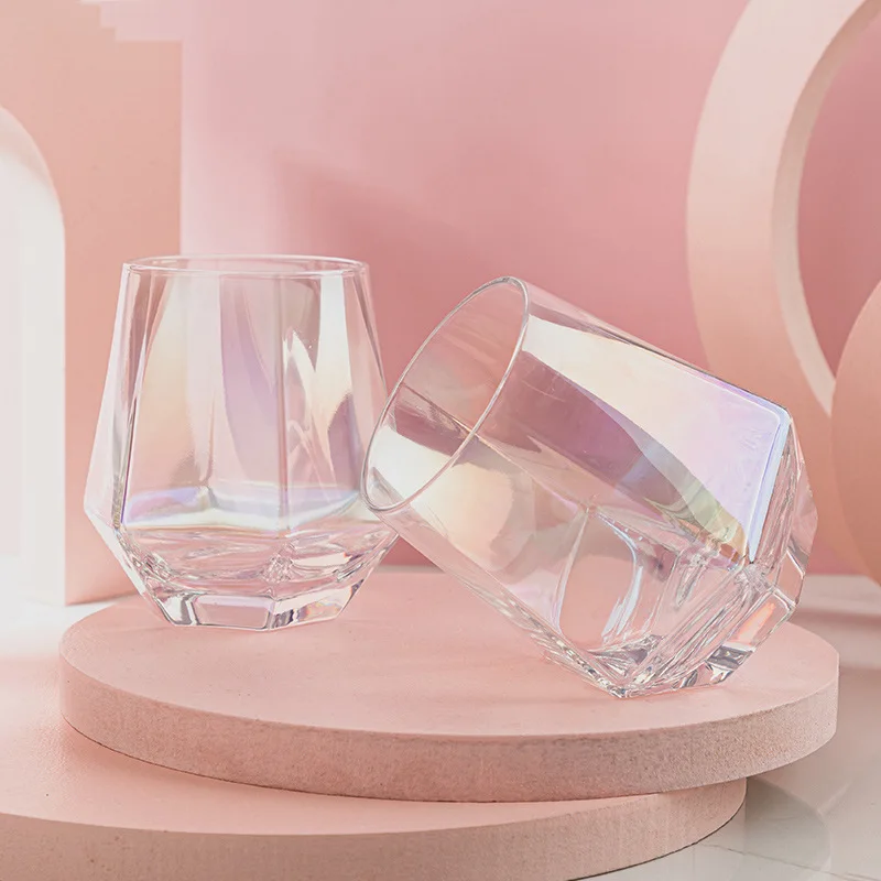 Household creative 300ml dazzling color Six-edge diamond water glass cup