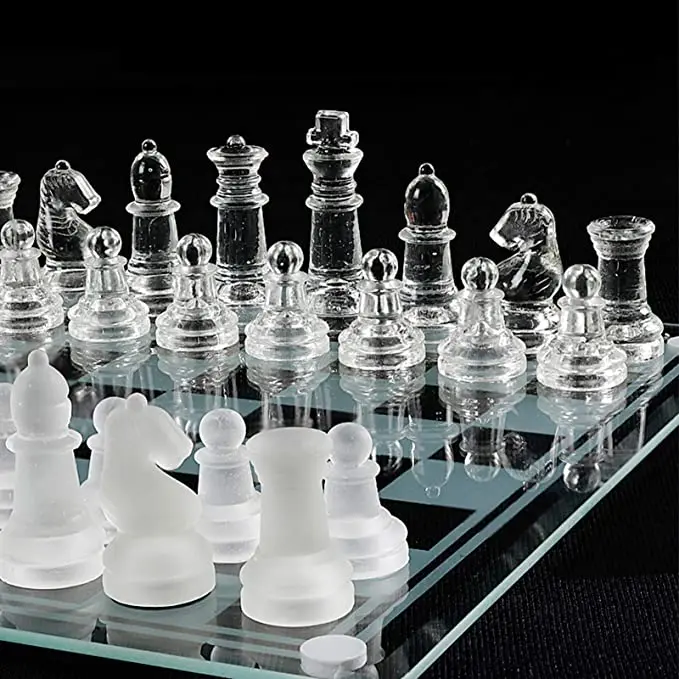INS hot selling luxury glass chess set 35*35cm board game chess for adults chess