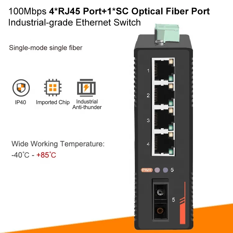 4 RJ45 Port 1 SC Optical Fiber Port 100Mbps Industrial Ethernet Network Switch Switcher