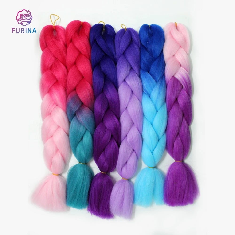 Furina 100g 24inch single color glowing for hair wholesale synthetic hair extension twist jumbo braiding hair