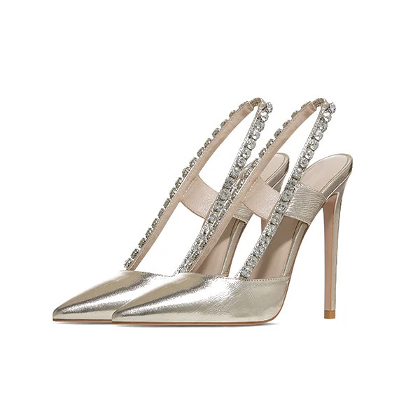 Hoslasenshoes Gold And Silver Open Back Thin Rhinestones Strap Shoes Women Heels Sexy Women Shoes 2019