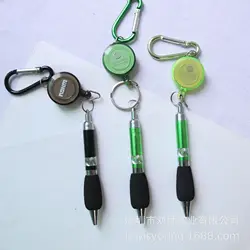 High  quality Promotional Gift custom logo Outside retractable  reel ballpoint pen with carabiner clip  Keychains