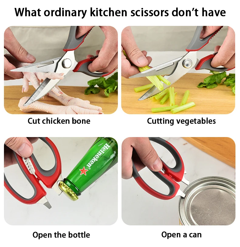 
Household multifunctional kitchen powerful scissors stainless steel magnetic refrigerator chicken bone scissors 