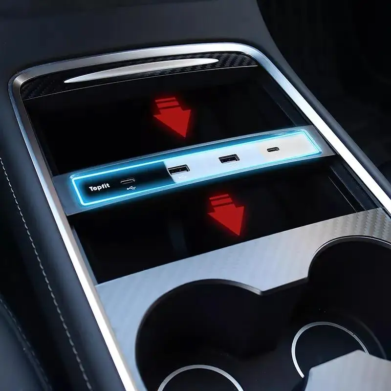 Model Y  2022 with 2 USB Port and 2 Type-C Port with Data Transmission  and Fast Charger Port Compatible USB-C Hub for Tesla