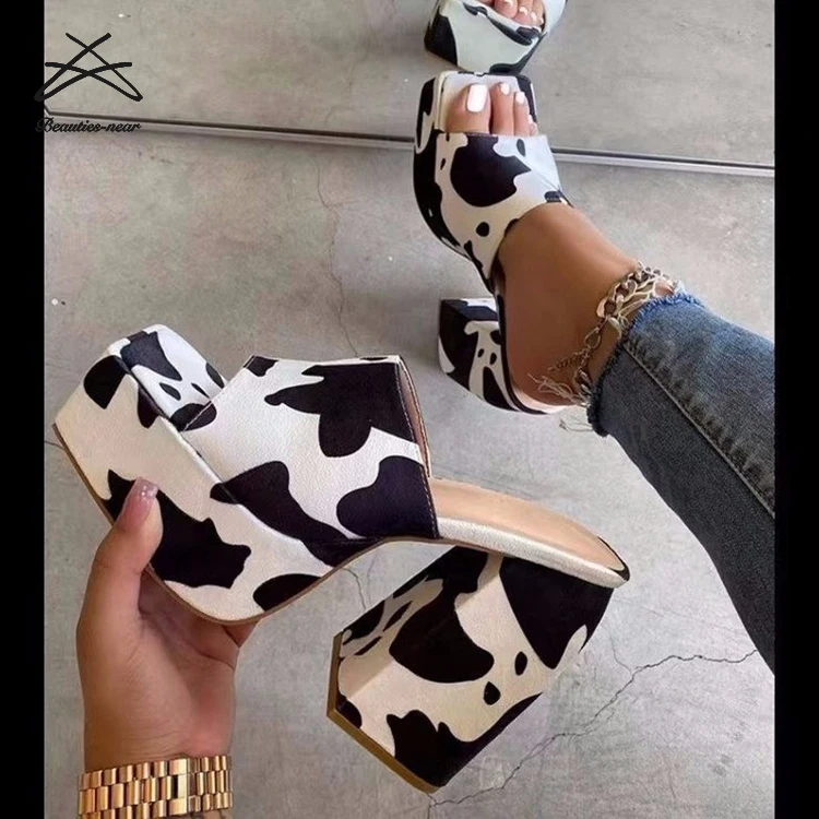 2024 New Women Square Toe Thick Sole Big Chunky High Heels Ladies Wedge Platform Sandals Stripper Shoes Slide Sandals Shoes