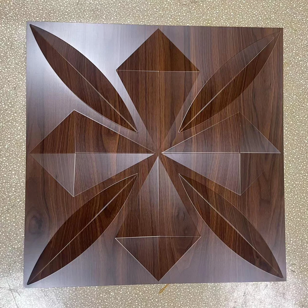 Hot selling PVC material wall panel sticker waterproof decoration 3d wall panels dark  wood coating 50*50cm