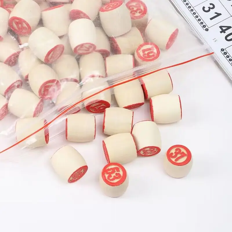 Factory Price Wood Bingo Game Chips, Paper Card Bingo Games Double Sides Wooden Digital  Educational Toy for Kid