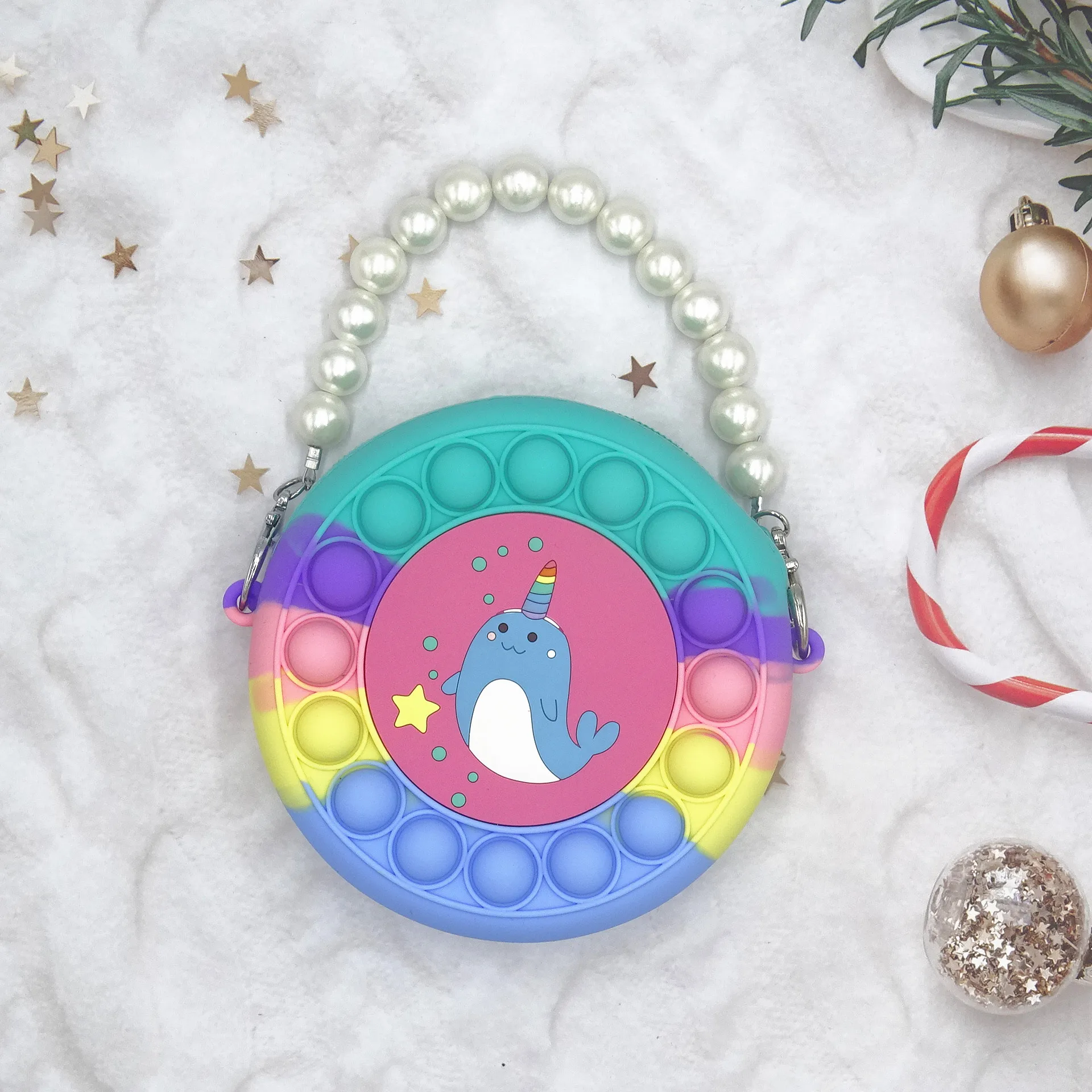 Модная женская жемчужная силиконовая Сумочка, пуш-поп Пузырьковые сумки, креативная Радужная маленькая Желейная мультяшная силиконовая ручная сумка для дам