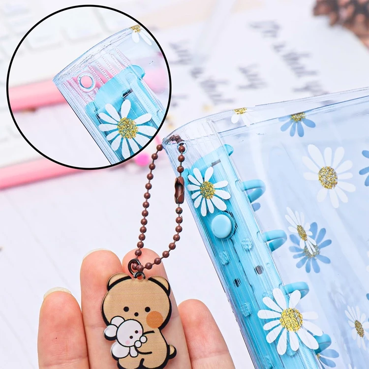 A7 Binder Cover Daisy Journal PVC Refillable Notebook Shell Clear Planner Cover Double Snap Button Closure Loose Leaf Case