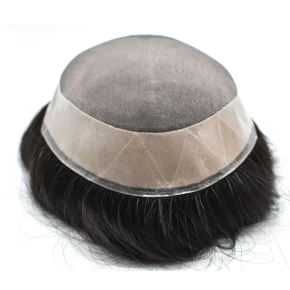 
JRX Bleached Knots Natural Hairline Hair Pieces Mono Base Natural Black Human Hair Toupee For Men 