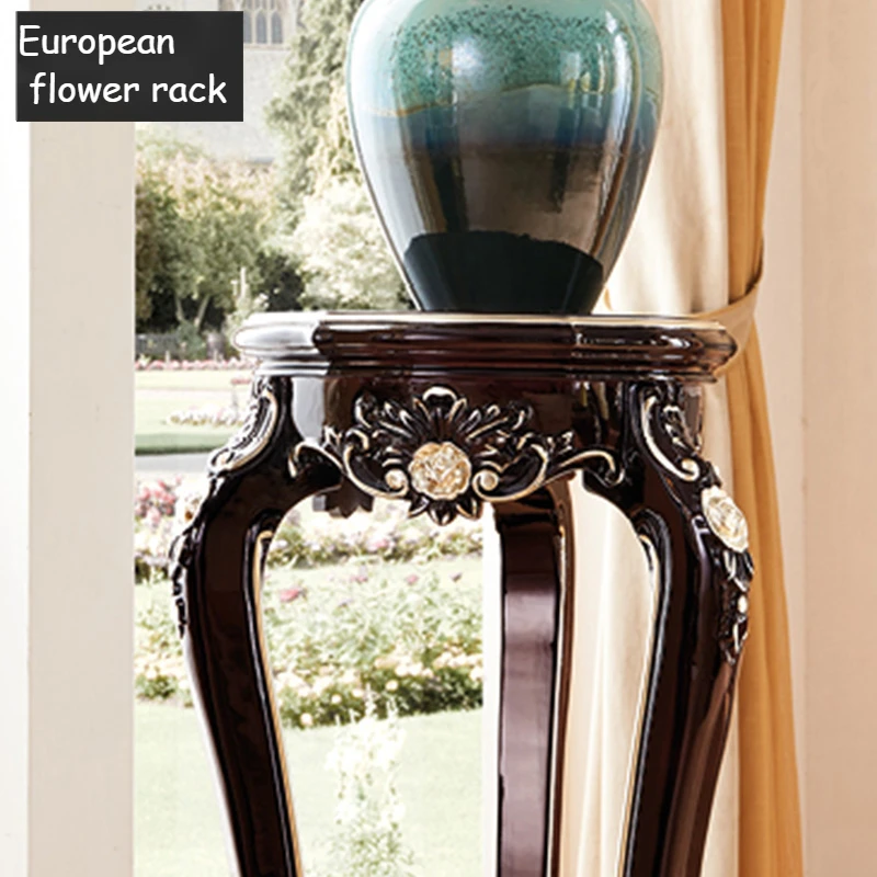 European style solid wood flower rack indoor living room landing ebony storage rack luxury multi-layer flower planting pot