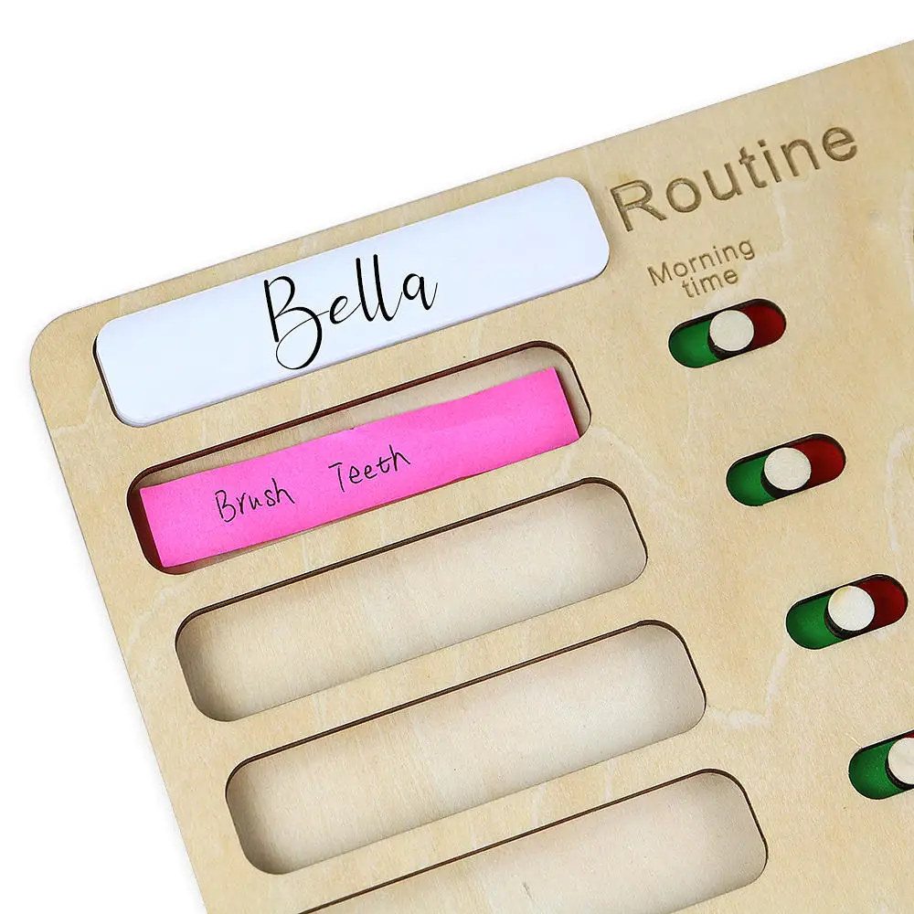Custom Daily Visual Schedule laser cut Sliding Daily Routing Chart Board for kids Tasks