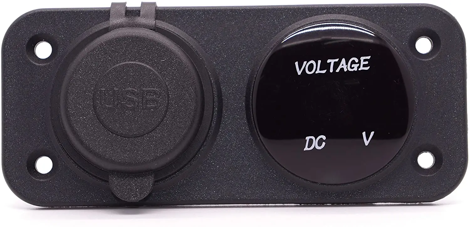 Dual USB Port Power Socket Outlet Charger Adapter 3.1A + 12V LED Voltmeter for Motorcycle Car Marine Boat Rv ATV Caravan Vehicle