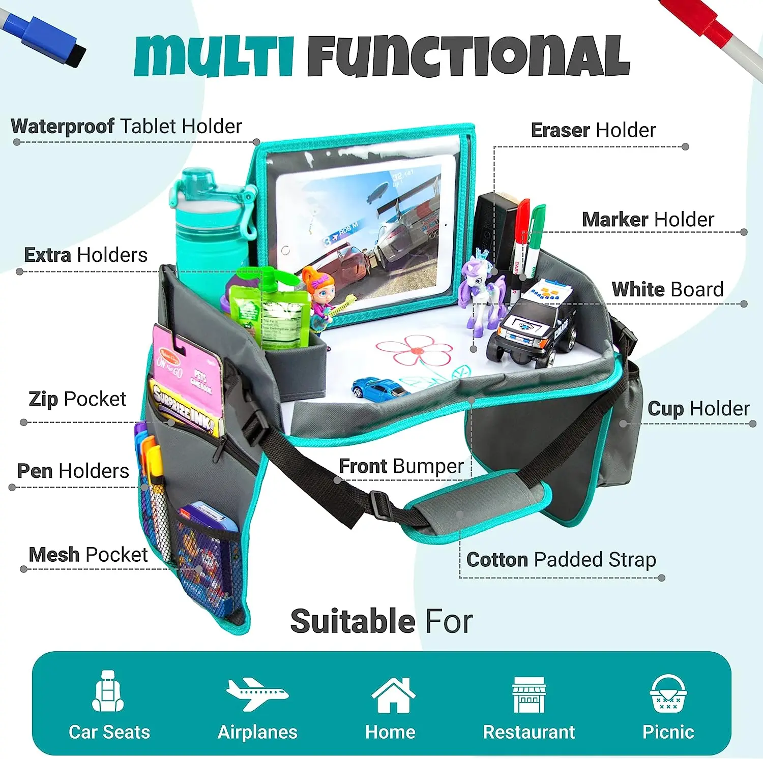 Best Design Kids Travel Tray Car Seat Organizer Lap Table Activity Snack And Play Travel Tray For Children Car Back Seat Tray