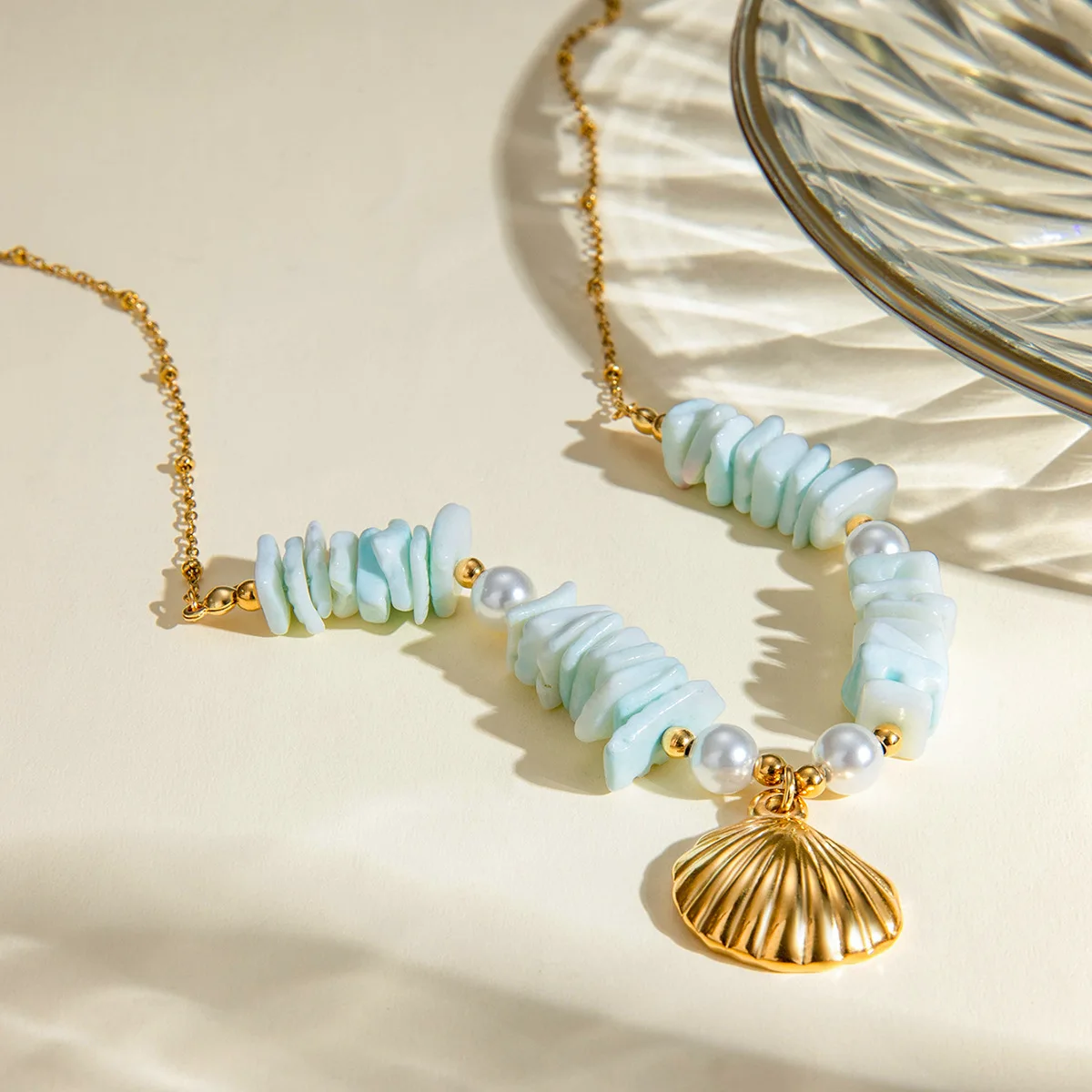 Summer Beach Vacation Jewelry Shell Pieces Pearl Shell Pendant Necklace Stainless Steel Beads Necklace Idea Handmade Jewelry