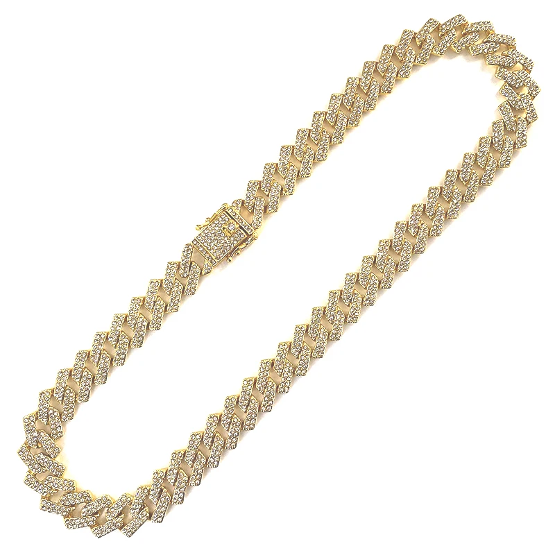 Hip Hop 16MM Gold Heavy Miami Prong Full Iced Out Paved Rhinestones Cuban Chain CZ Bling Rapper Necklaces For Men Jewelry