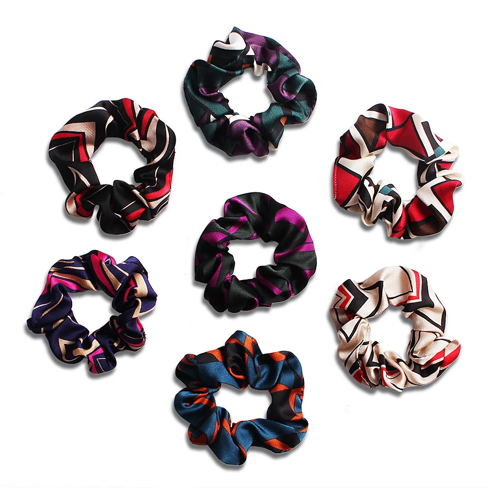 custom shiny metallic silk hair scrunchies ponytail holder satin scrunchie elastic band satin silk-like hair ties
