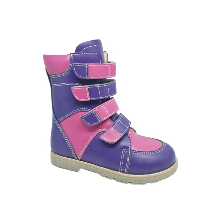 High long fashion girl AFO medical orthopedic boots children microfiber leather winter clubfoot shoes made guangdong factory