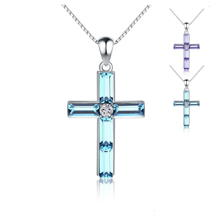 Unique personality classic 925 sterling silver austrian crystal cross pendant friend girlfriends birthday