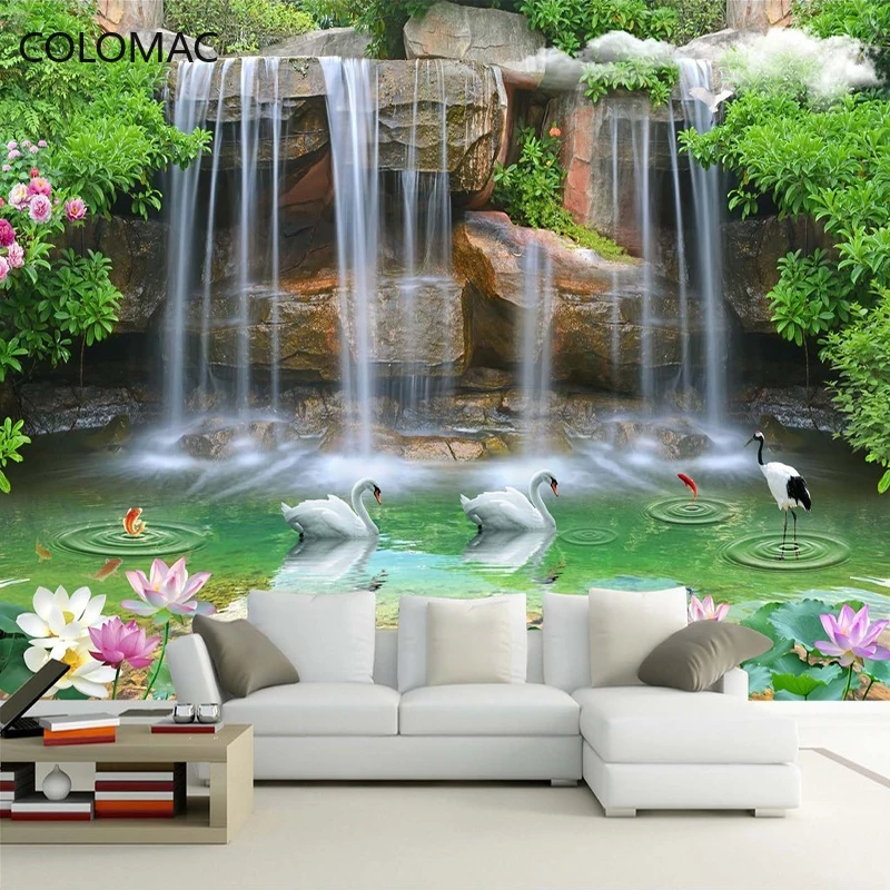 Custom Photo Wall Paper 3D Stereoscopic Waterfall Landscape Painting Living Room Sofa TV Background Peel and Stick Wallpaper