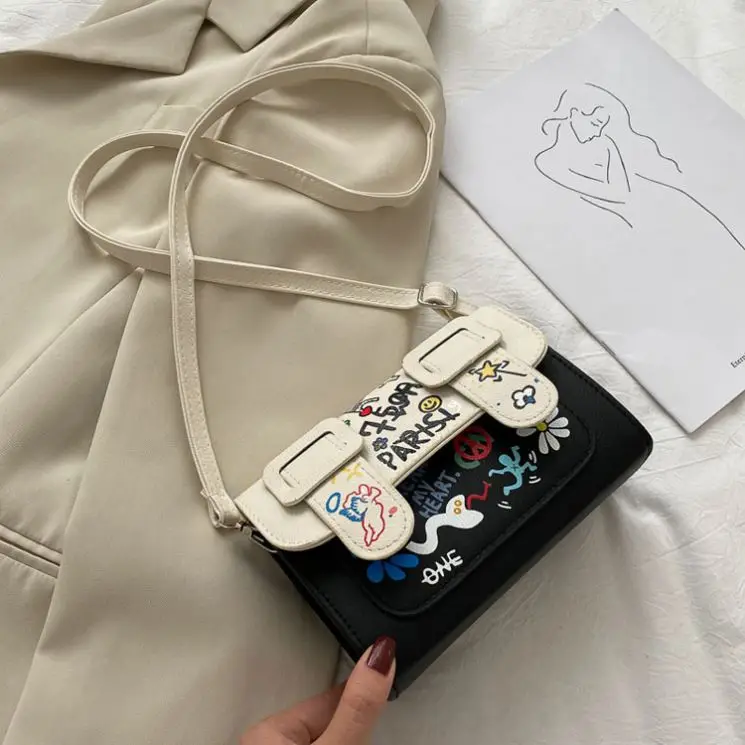 
Graffiti Niche Color Matching Bag Female 2021 New Trendy Ins Shoulder Messenger Bag 