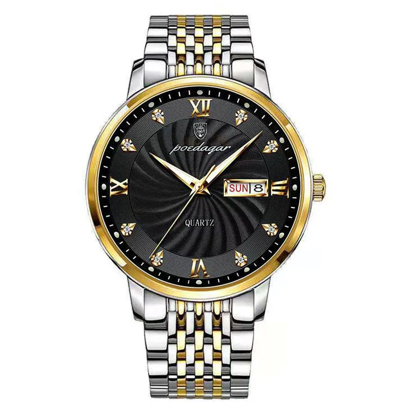 Hot selling fashion male business watch golden men waterproof for 30M stainless steel band casual chronograph quartz watch