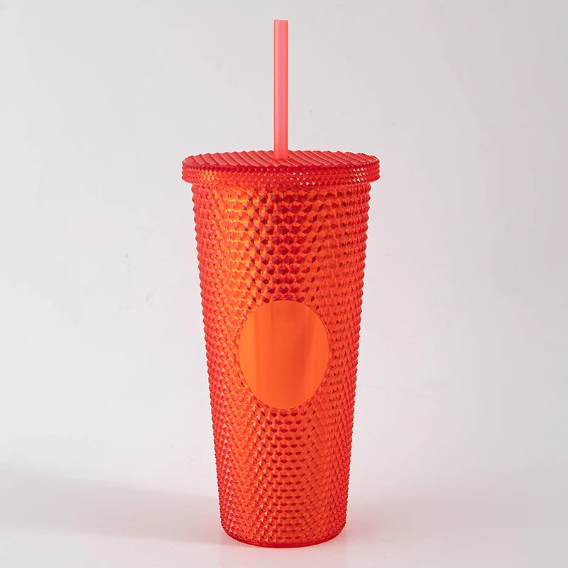 Mikenda  16oz 24oz Hot-selling Tumbler Durian Drinking Cup Rivet Plastic Studded Grid Cup matte Studded cup  with Lid and Straw