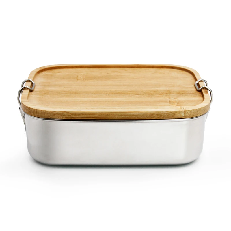 Металлическая бамбуковая коробка для обеда, квадратная коробка bento 304, Детская коробка для обеда из нержавеющей стали