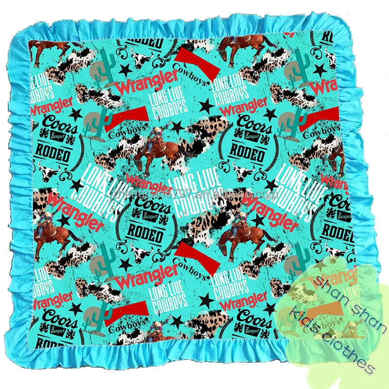 High Quality 2022 Custom Pattern Western Cow Print  Velvet Fabric Super Soft Blue Plush Blanket