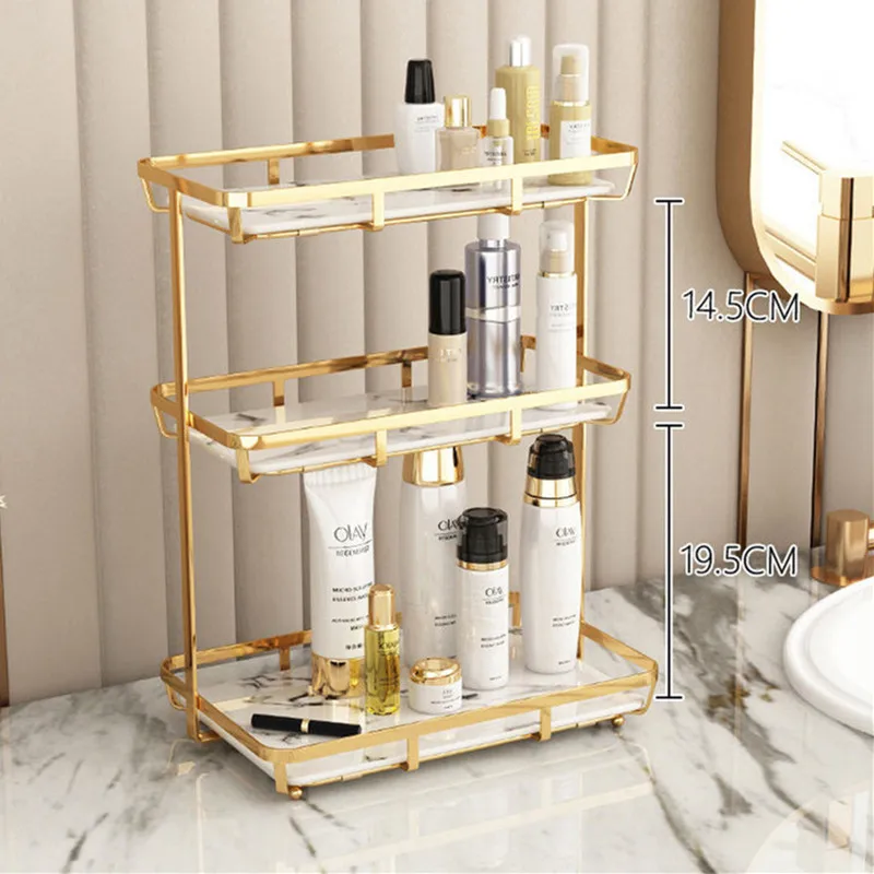 Gold Luxury Stainless Steel Bathroom Storage Rack Cosmetic Storage Toiletry Table Storage Shelves
