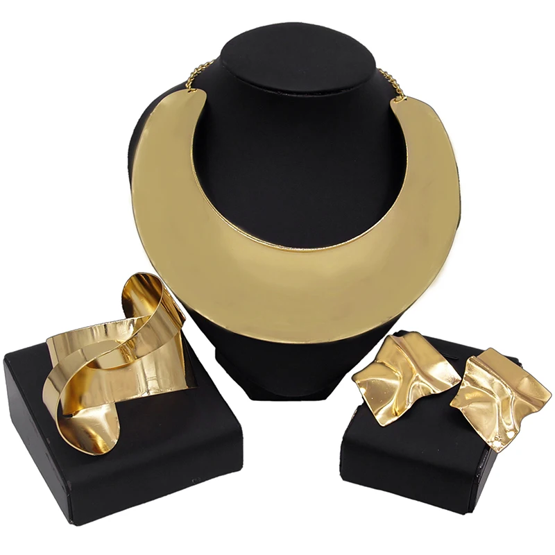 Yulaili Luxury Brazilian Gold Plating Brass Jewelry Sets Bridal Imitation Costume Jewellery Set Dubai 24 Carat Gold Necklaces