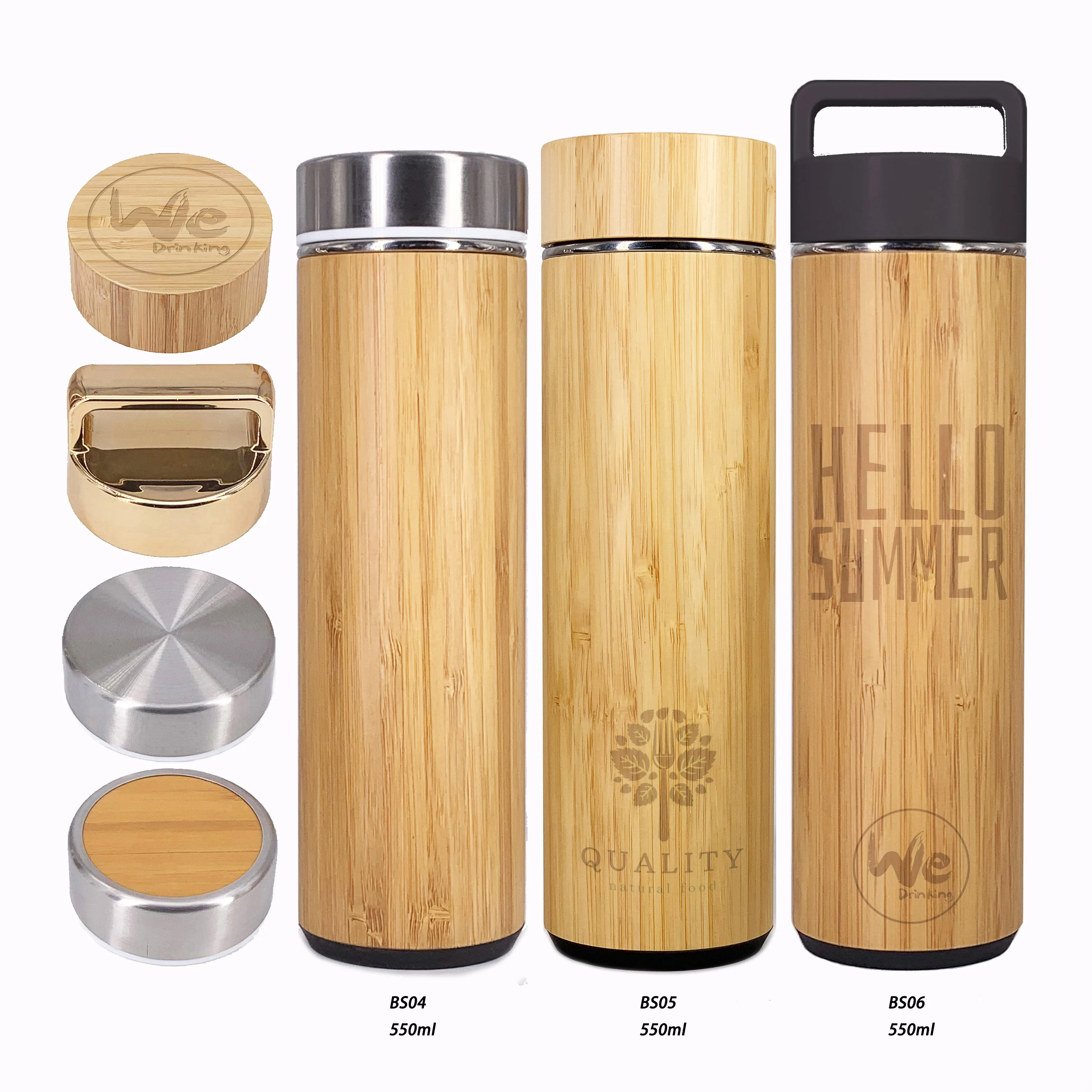 
BS05 Eco Friendly Real Bamboo Vacuum Insulated 550ml Bamboo Sport Bottle with Strainer 