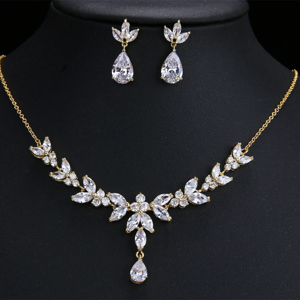 DAIHE SET-3380 Luxury Pendant Necklace 3A Zirconia Ear Jewelry Combination Set