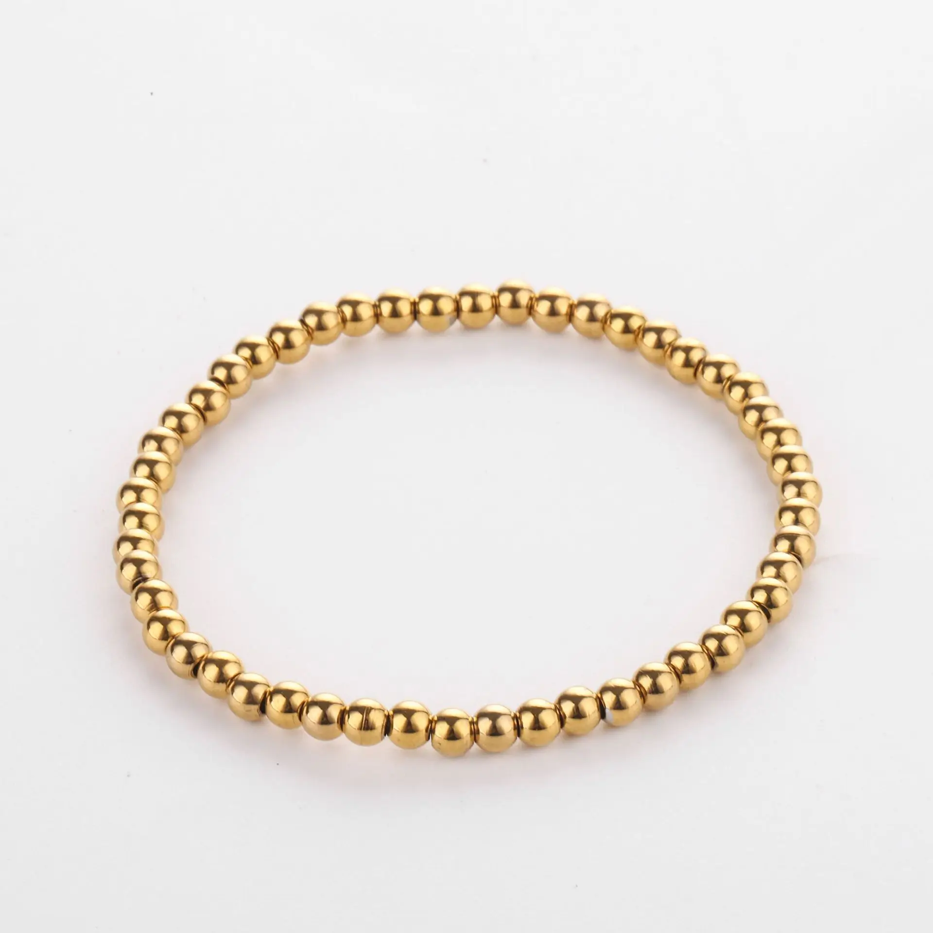 Elastic String Non-Tarnish 18 K Real Gold Ball 2MM 2.5 MM 3 MM to 10MM Minimalist Beaded Stretch Bracelet for Women