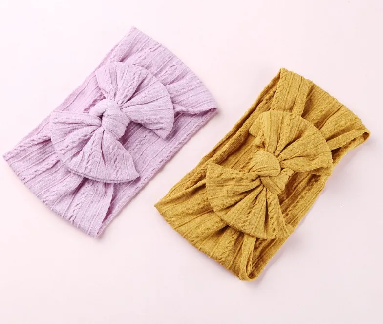 Baby Braid Nylon Bow Headband Cable Knitted Hair Band Solid Wide Headbands Turban Elastic Head Wraps Hair Accessories For Kids