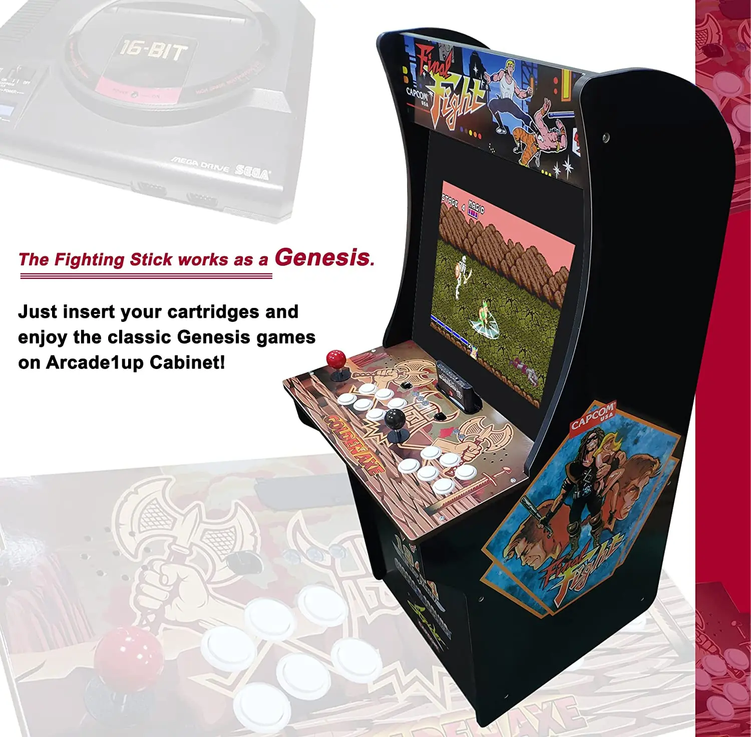 JARONX Genesis Fighting Stick for Arcade1Up Cabinet Work As A Genesis Console Molded Joysticks Designed for Arcade1Up