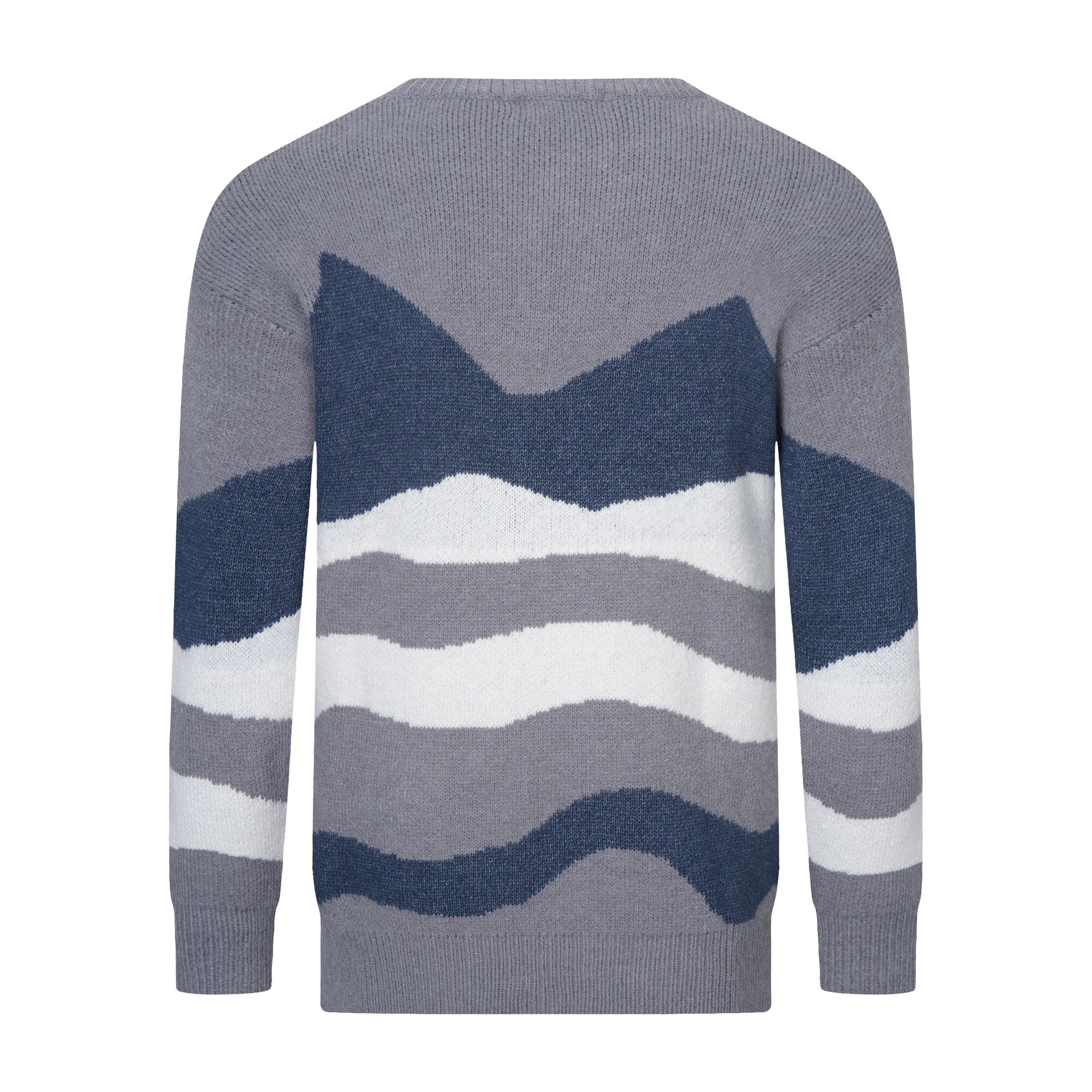 Nanteng Custom High Quality Fit Jumper Jacquard Knitwear Irregular Pattern Stylish Crewneck Long Sleeve Mens Pullover Sweaters