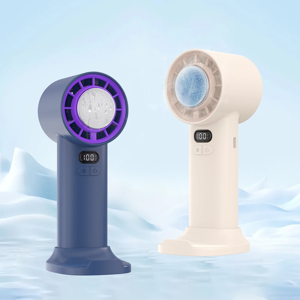 High-speed Hand held Mini Fan Semiconductor 4000mAh Cooling Fan Small Rechargeable Ice Compress Portable Handheld Fan With Base